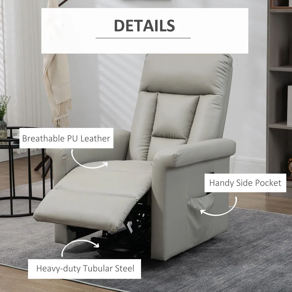 Power Lift Recliner Chair with Remote - Light Grey, PU Leather