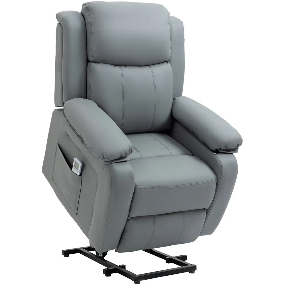 Power Lift Reclining Massage Chair with Remote - Grey, PU Leather