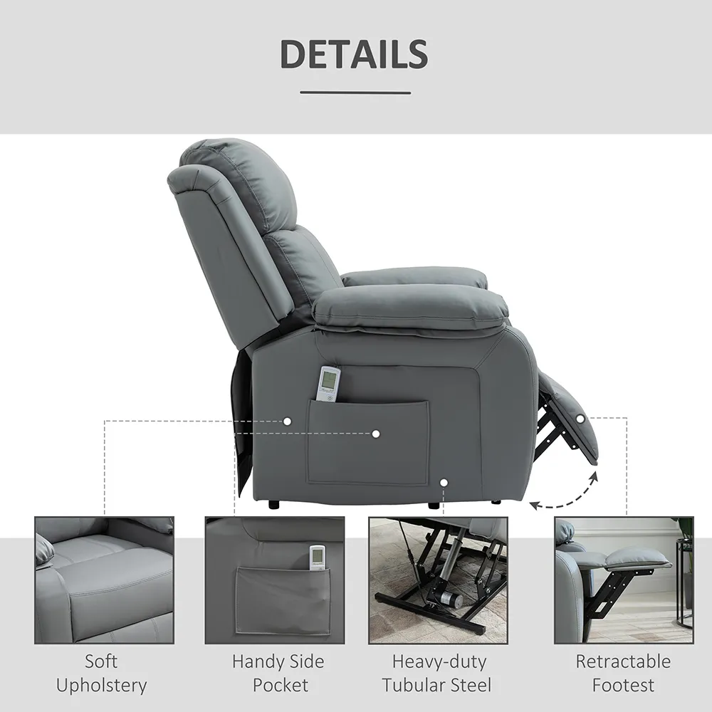 Power Lift Reclining Massage Chair with Remote - Grey, PU Leather