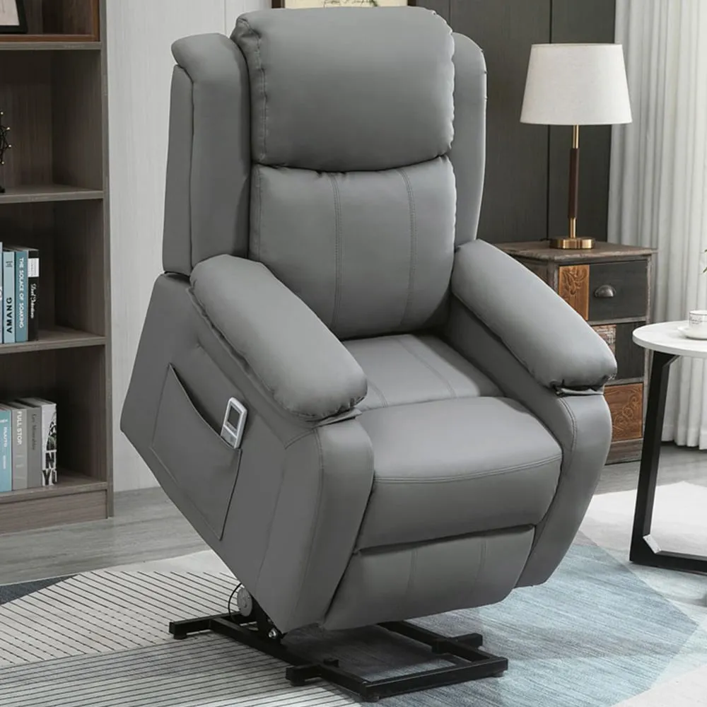 Power Lift Reclining Massage Chair with Remote - Grey, PU Leather