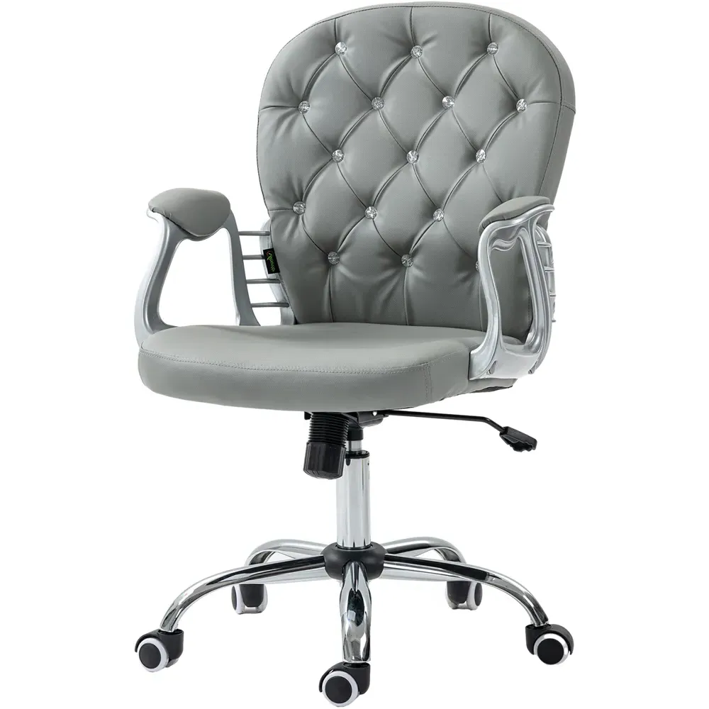 PU Diamante Padded Swivel Office Chair - Grey