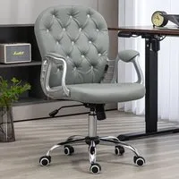 PU Diamante Padded Swivel Office Chair - Grey