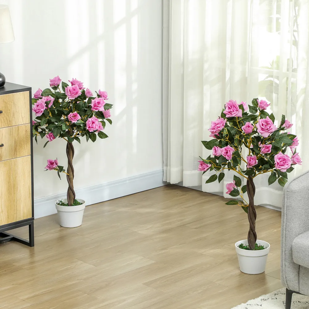 Purple Rose Artificial Tree in Pot 90cm 2 Pack