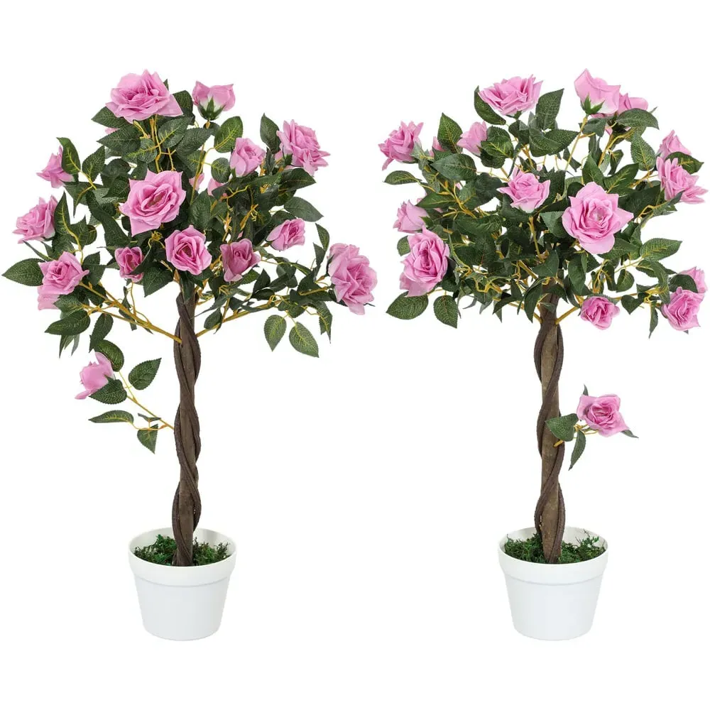 Purple Rose Artificial Tree in Pot 90cm 2 Pack