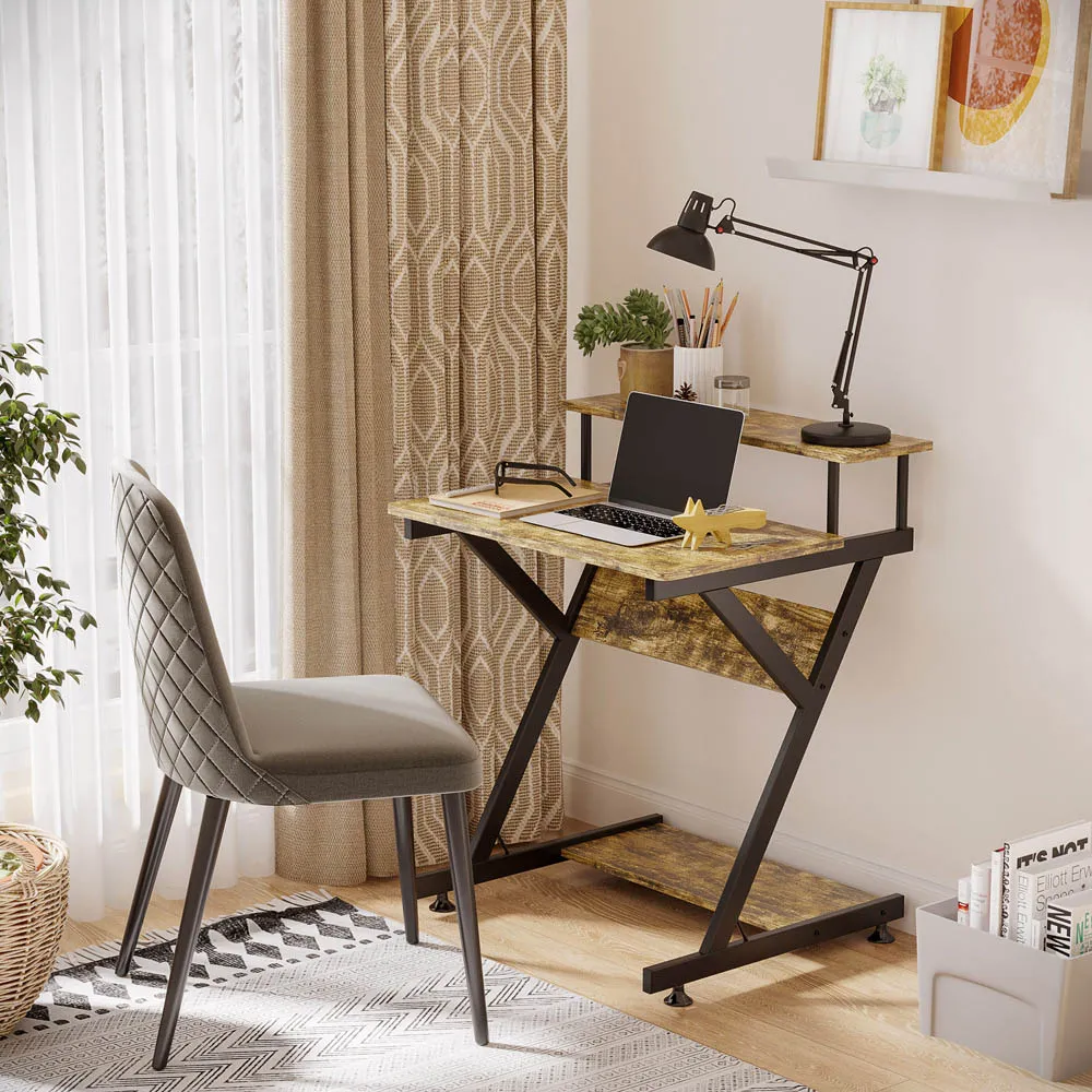 R-Shaped Compact Computer Table - Brown