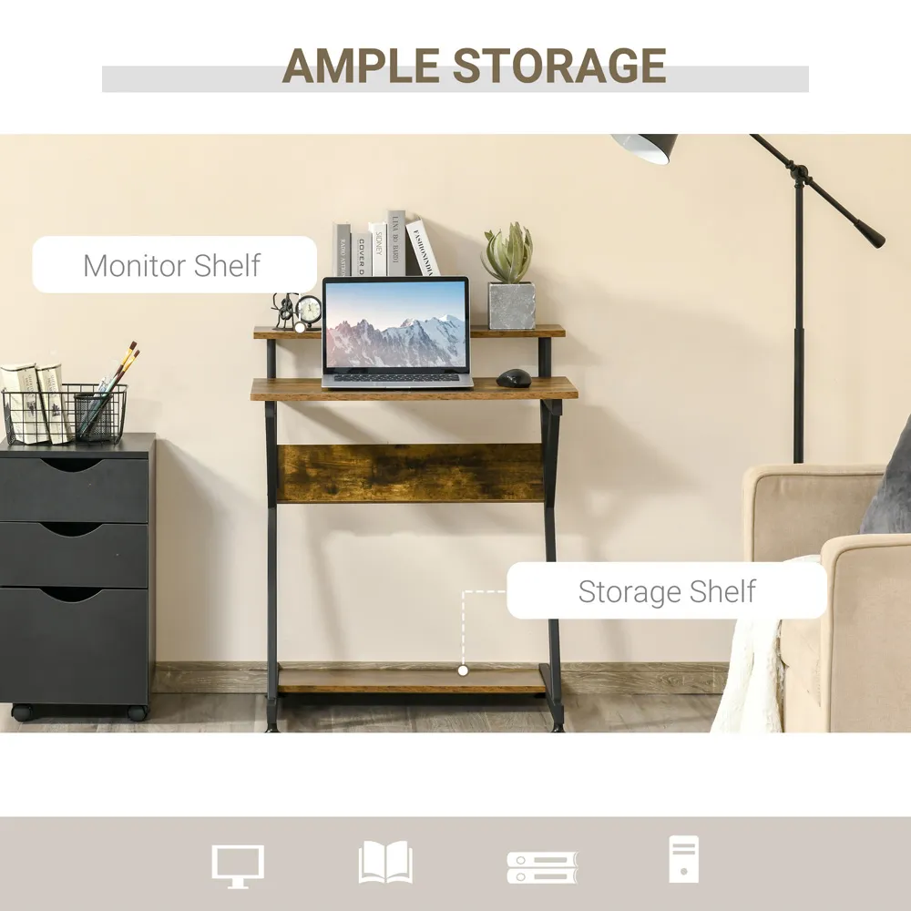 R-Shaped Compact Computer Table - Brown