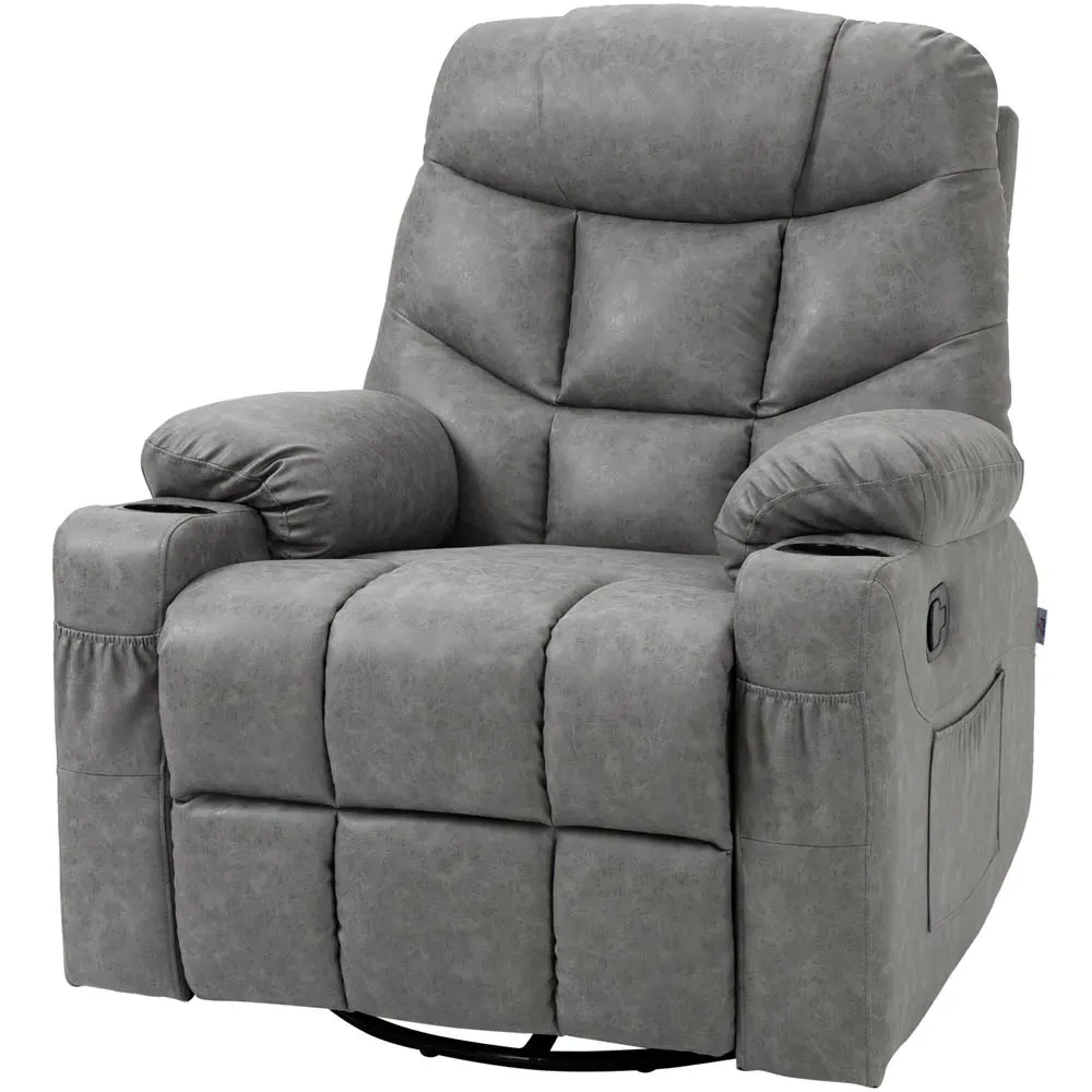Recliner Armchair with Footrest - Grey, Faux Leather