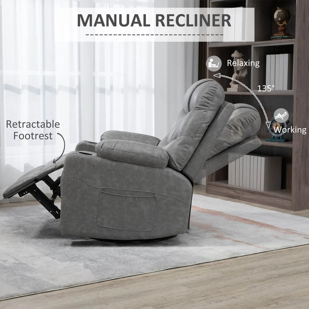 Recliner Armchair with Footrest - Grey, Faux Leather