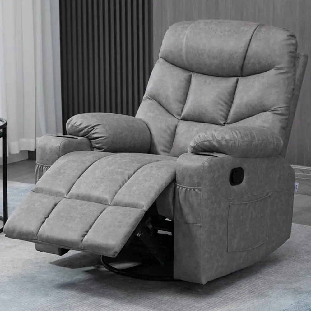 Recliner Armchair with Footrest - Grey, Faux Leather