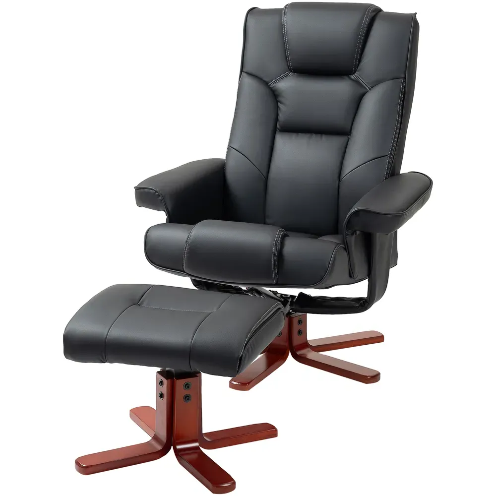 Recliner Armchair with Footstool - Black, PU Leather
