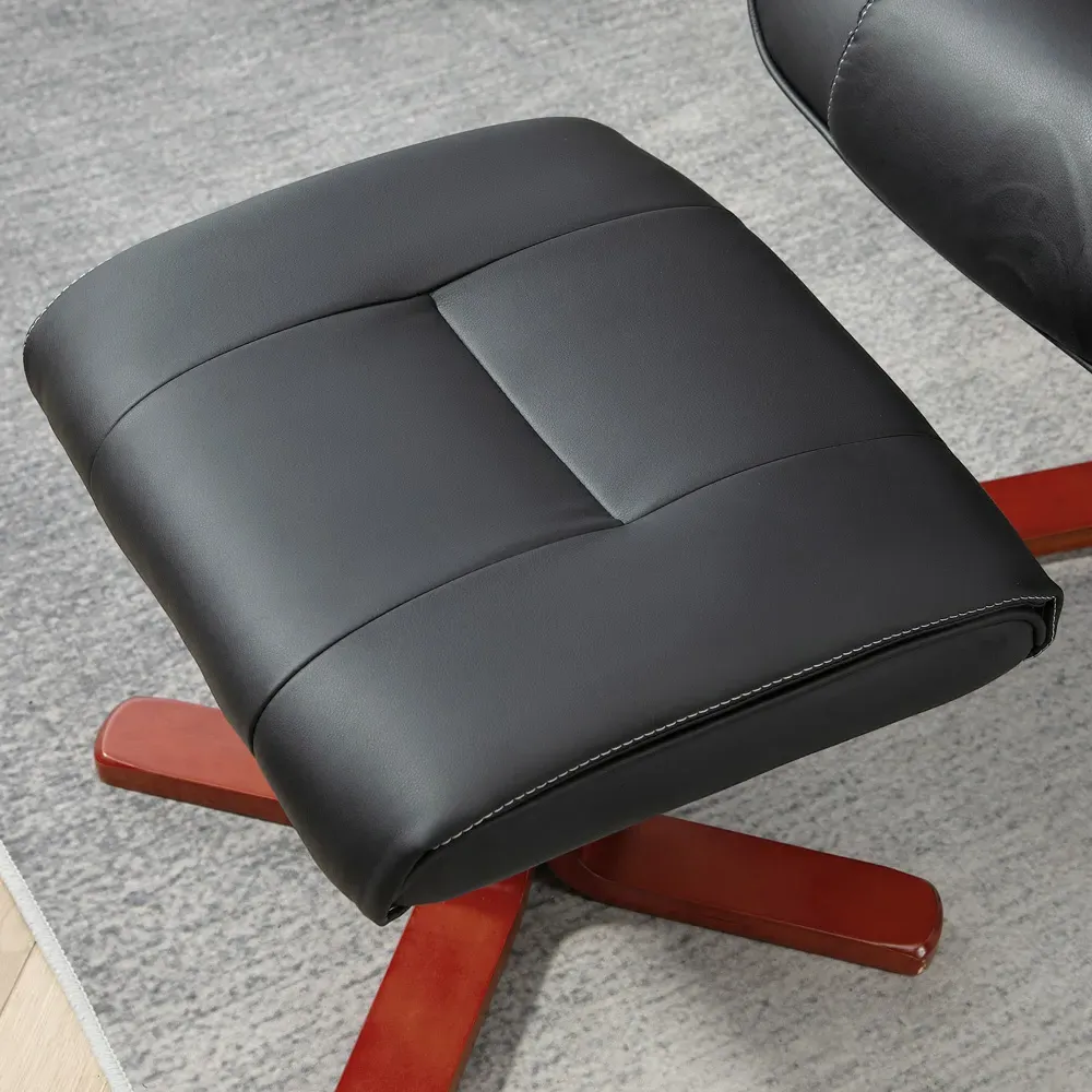 Recliner Armchair with Footstool - Black, PU Leather
