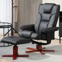 Recliner Armchair with Footstool - Black, PU Leather