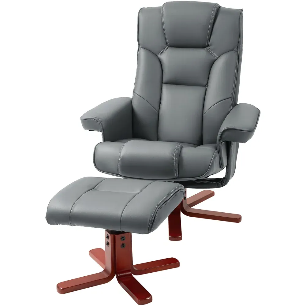Recliner Armchair with Footstool - Grey, Faux Leather