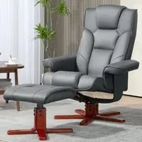 Recliner Armchair with Footstool - Grey, Faux Leather