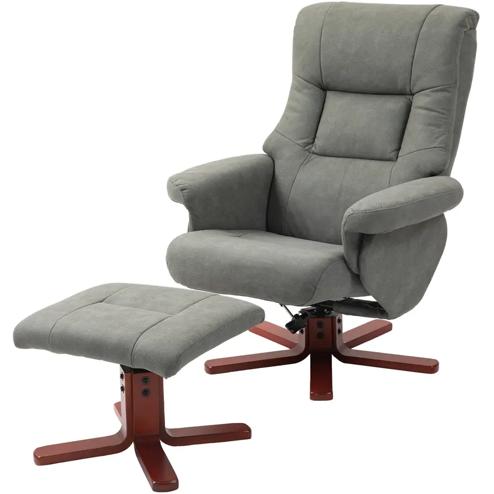 Recliner Armchair with Footstool - Grey, Faux Leather