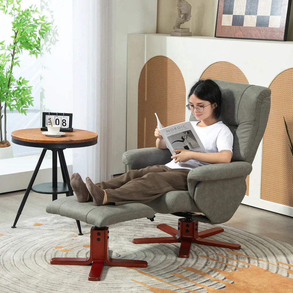 Recliner Armchair with Footstool - Grey, Faux Leather