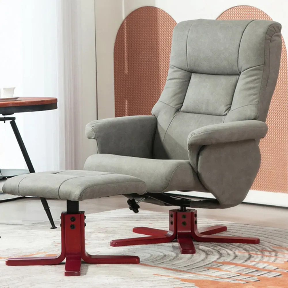 Recliner Armchair with Footstool - Grey, Faux Leather