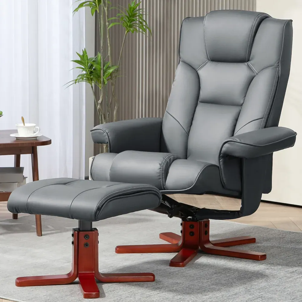 Recliner Armchair with Footstool - Grey, Faux Leather image