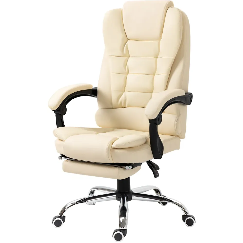 Recliner Executive Office Chair with Footrest - Cream