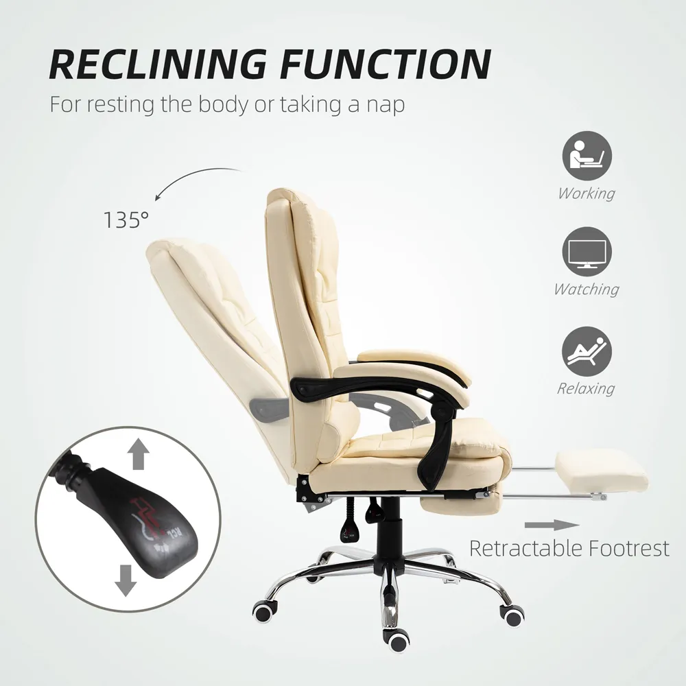 Recliner Executive Office Chair with Footrest - Cream