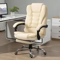 Recliner Executive Office Chair with Footrest - Cream