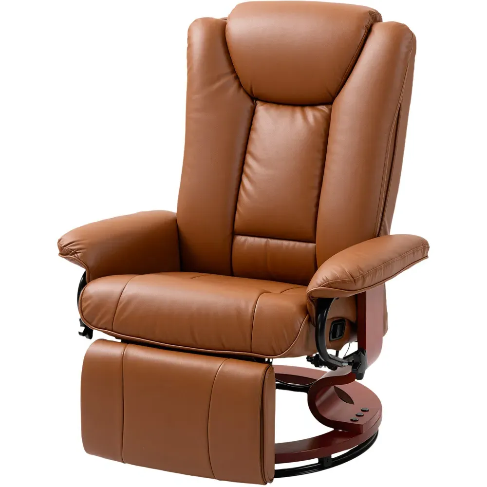 Reclining Armchair with Footrest - Brown, PU Leather