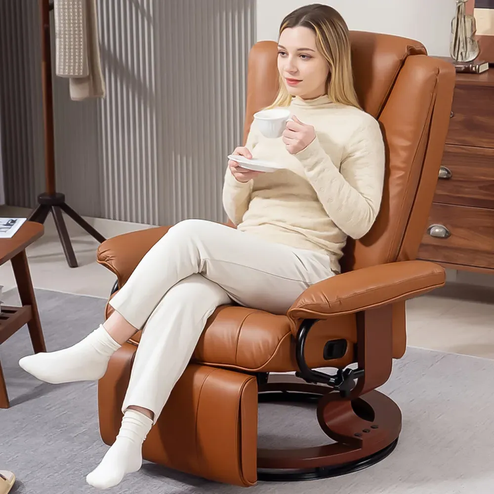 Reclining Armchair with Footrest - Brown, PU Leather