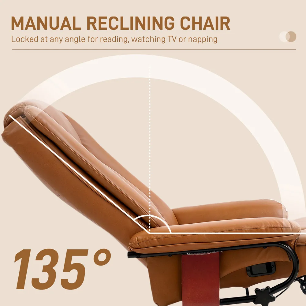 Reclining Armchair with Footrest - Brown, PU Leather
