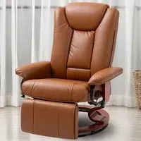 Reclining Armchair with Footrest - Brown, PU Leather