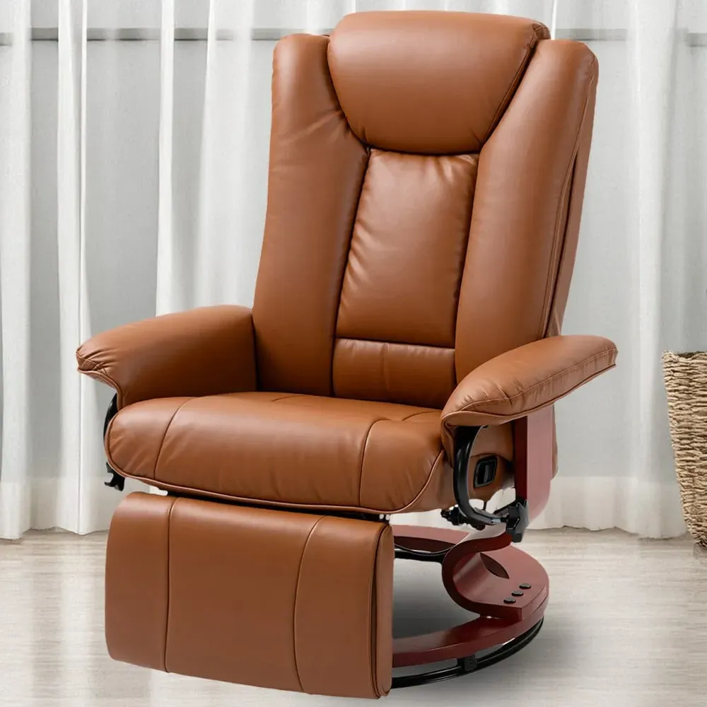 Reclining Armchair with Footrest - Brown, PU Leather