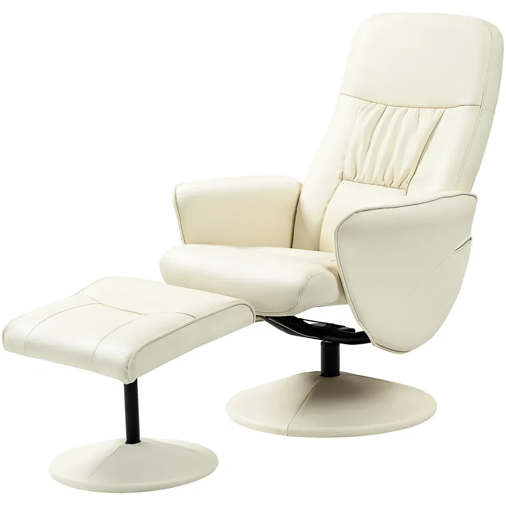 Reclining Armchair with Footrest - Cream, PU Leather