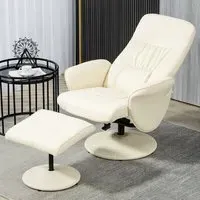 Reclining Armchair with Footrest - Cream, PU Leather