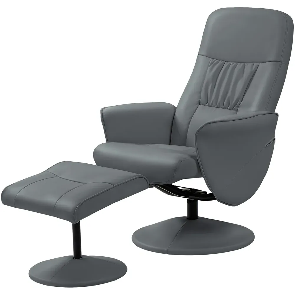 Reclining Armchair with Footrest - Grey, PU Leather