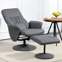 Reclining Armchair with Footrest - Grey, PU Leather