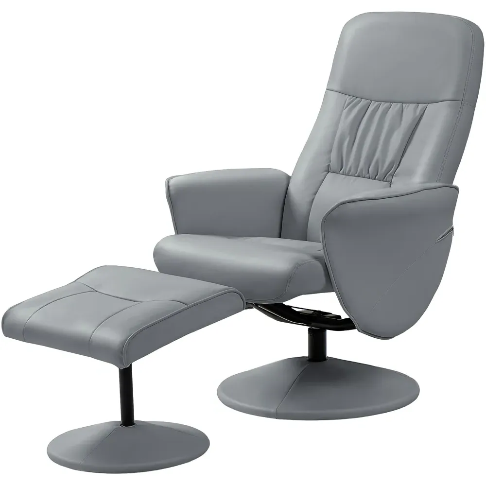 Reclining Armchair with Footrest - Light Grey, PU Leather