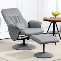 Reclining Armchair with Footrest - Light Grey, PU Leather
