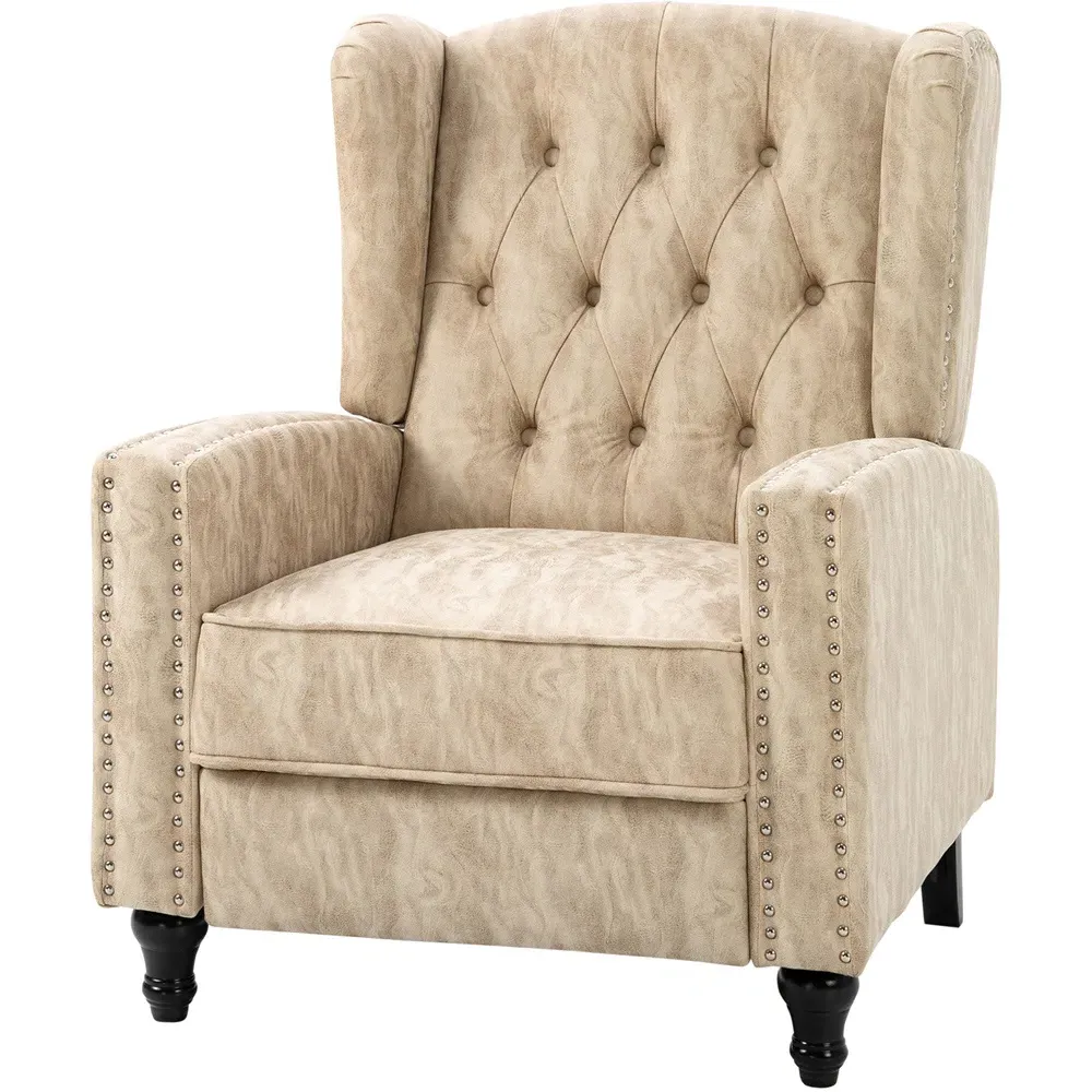 Reclining Armchair with Metal Studding - Cream