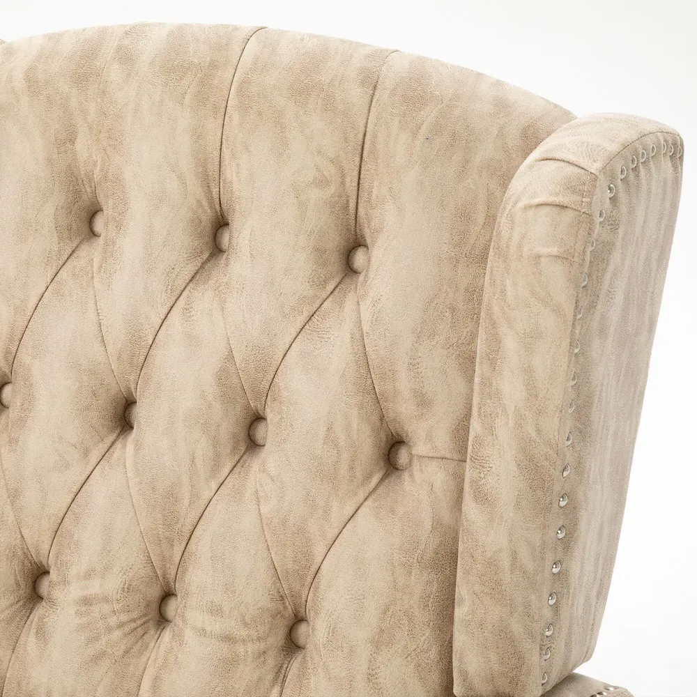 Reclining Armchair with Metal Studding - Cream