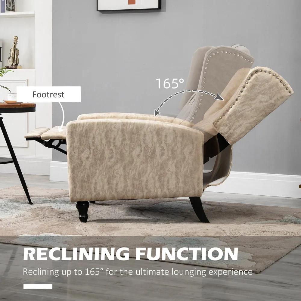 Reclining Armchair with Metal Studding - Cream
