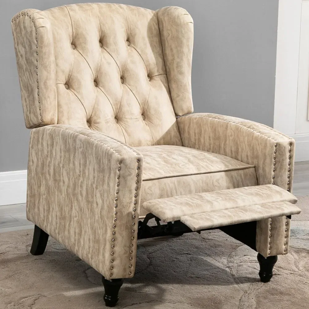 Reclining Armchair with Metal Studding - Cream