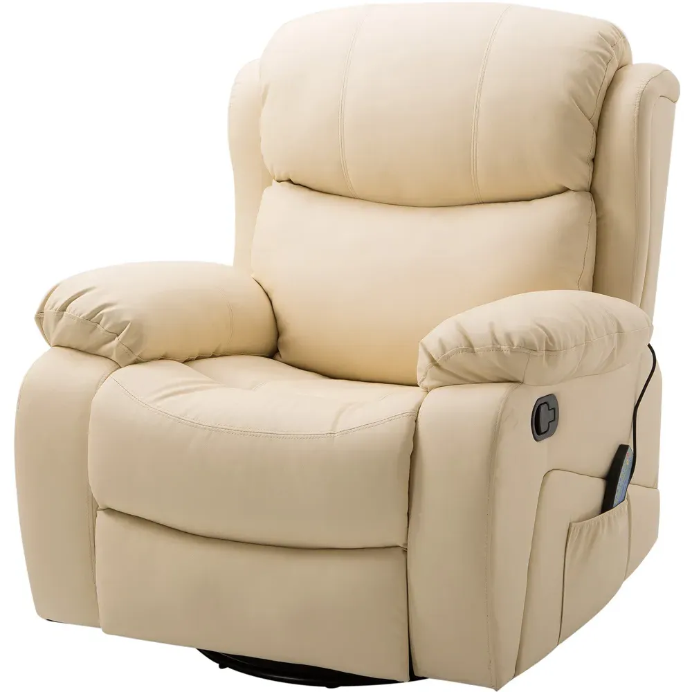 Reclining Chair with 8 Massage Points and Heat - Beige, PU Leather