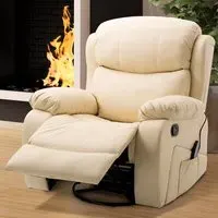 Reclining Chair with 8 Massage Points and Heat - Beige, PU Leather