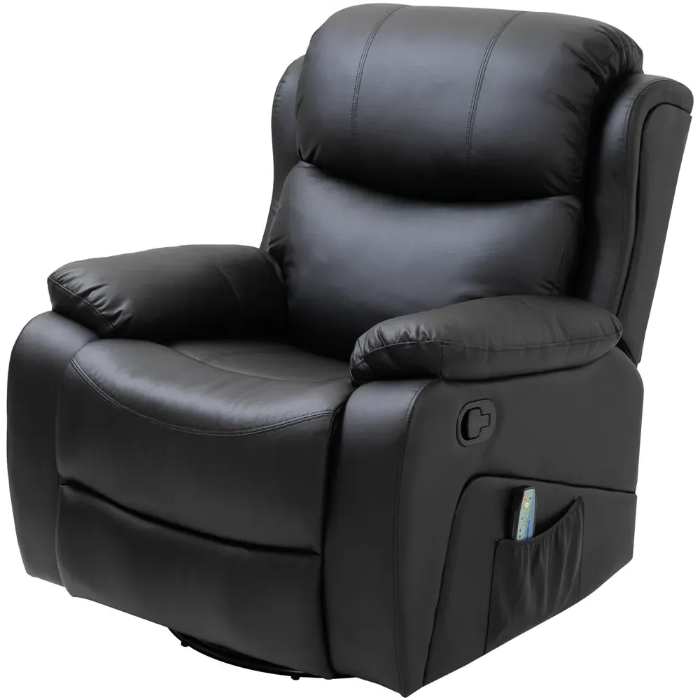Reclining Chair with Heat and 8 Massage Points - Black, PU Leather