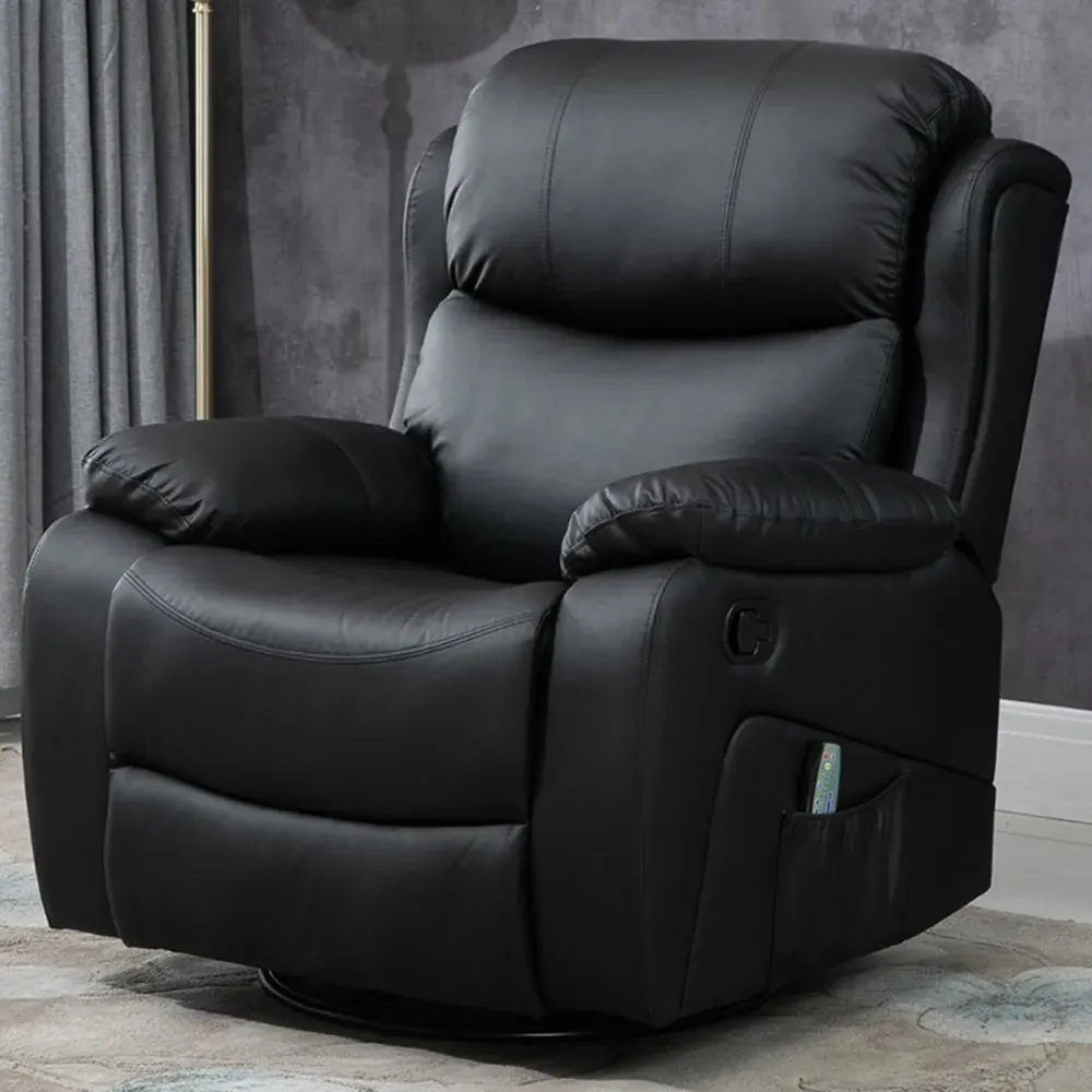 Reclining Chair with Heat and 8 Massage Points - Black, PU Leather