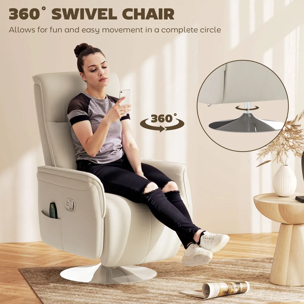 Reclining Massage Chair with Adjustable Backrest - Cream