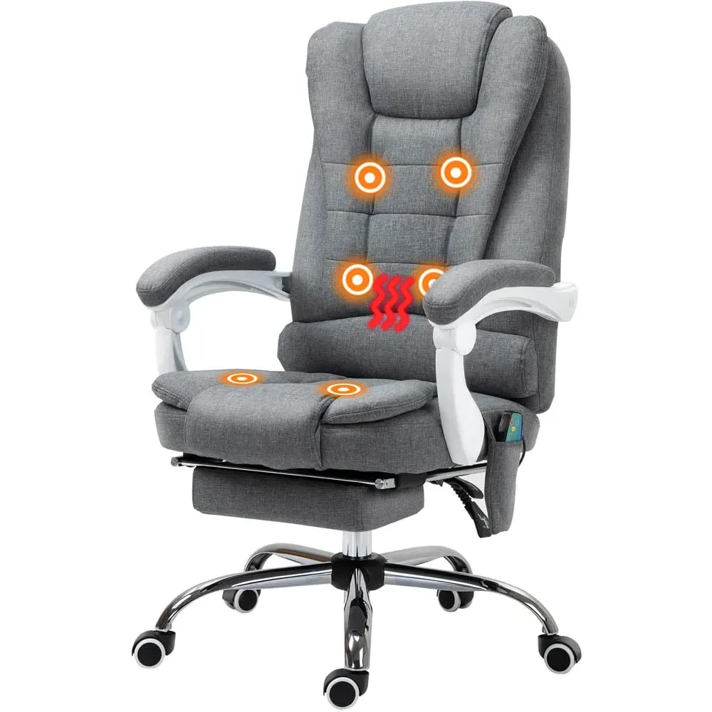 Reclining Massage Office Chair with Footrest - Grey, Linen