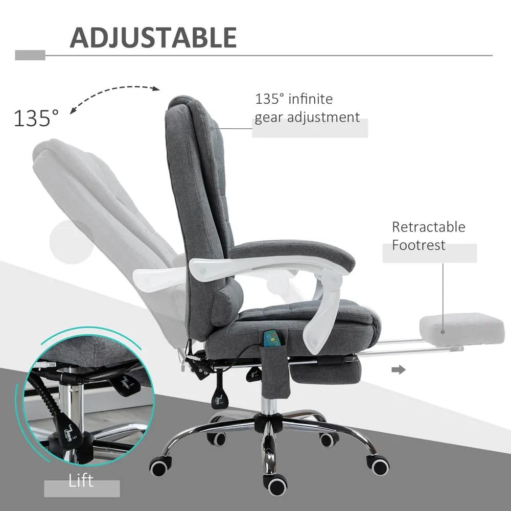 Reclining Massage Office Chair with Footrest - Grey, Linen
