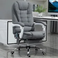 Reclining Massage Office Chair with Footrest - Grey, Linen