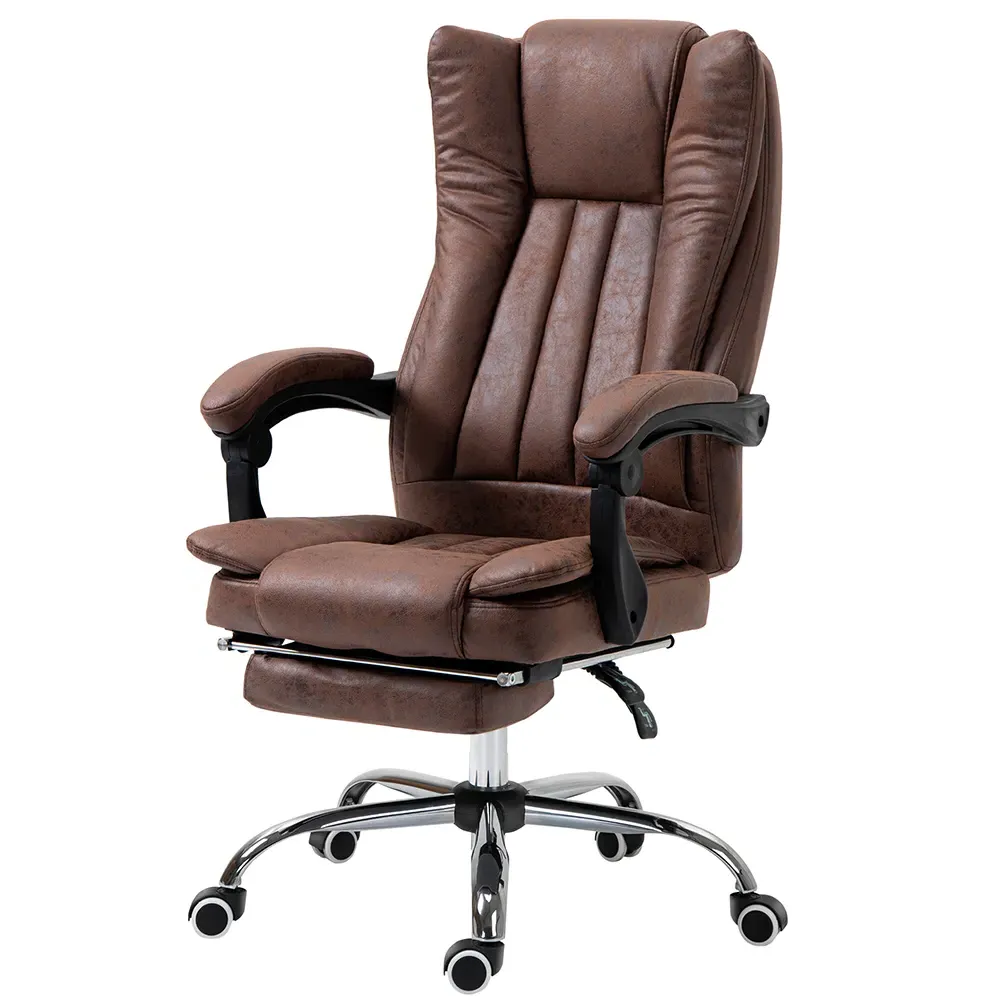 Reclining Office Chair with Footrest - Brown, Microfibre