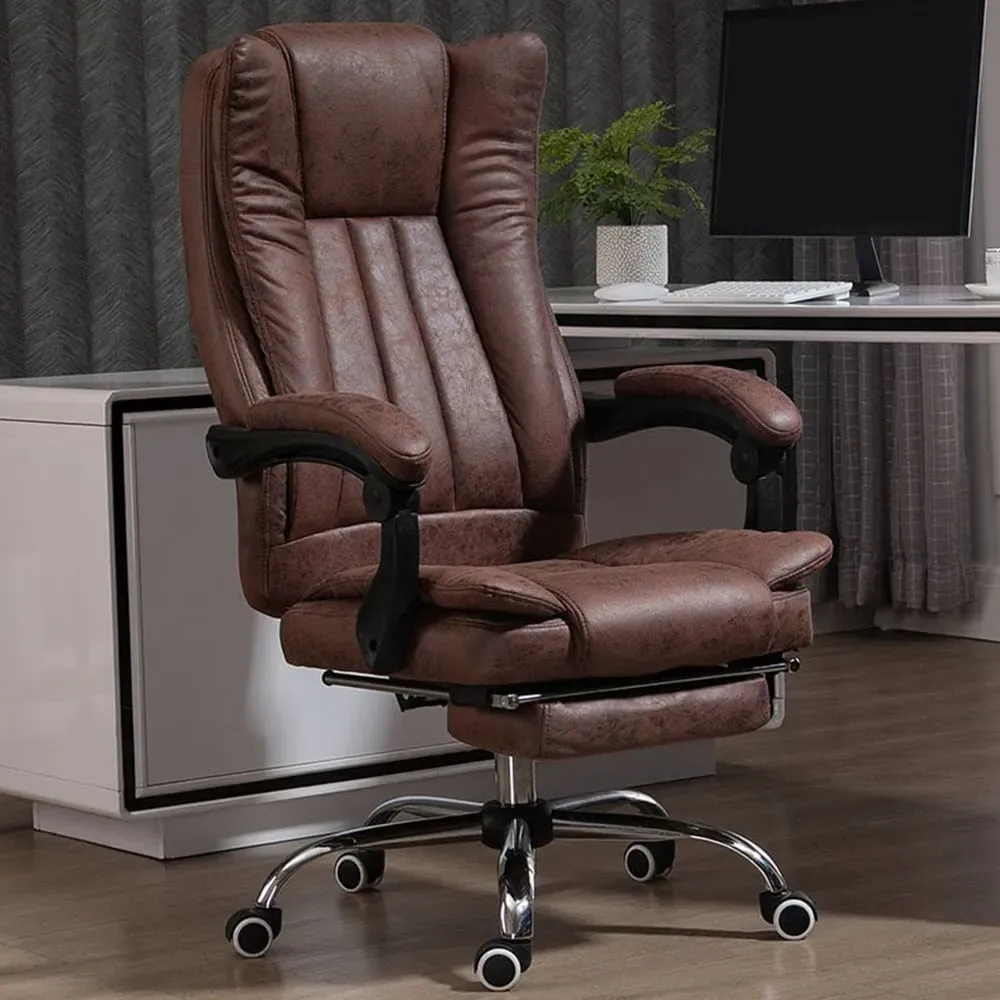 Reclining Office Chair with Footrest - Brown, Microfibre